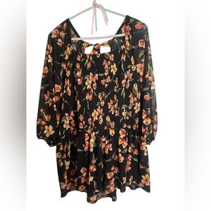 Siren Lily Black & Orange Floral Blouse – Size 3X